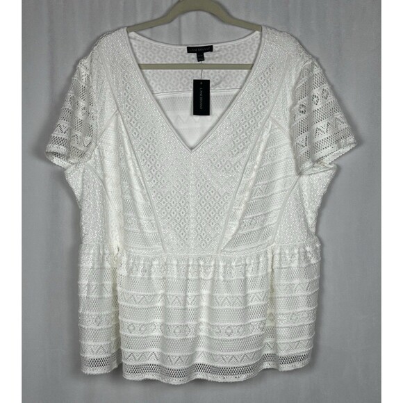 Lane Bryant Women’s Size 26/28 Shirred Peplum Lace V-Neck Top In Off White - Picture 2 of 10